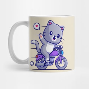 Cute Cat Riding Motorcycle Cartoon Mug